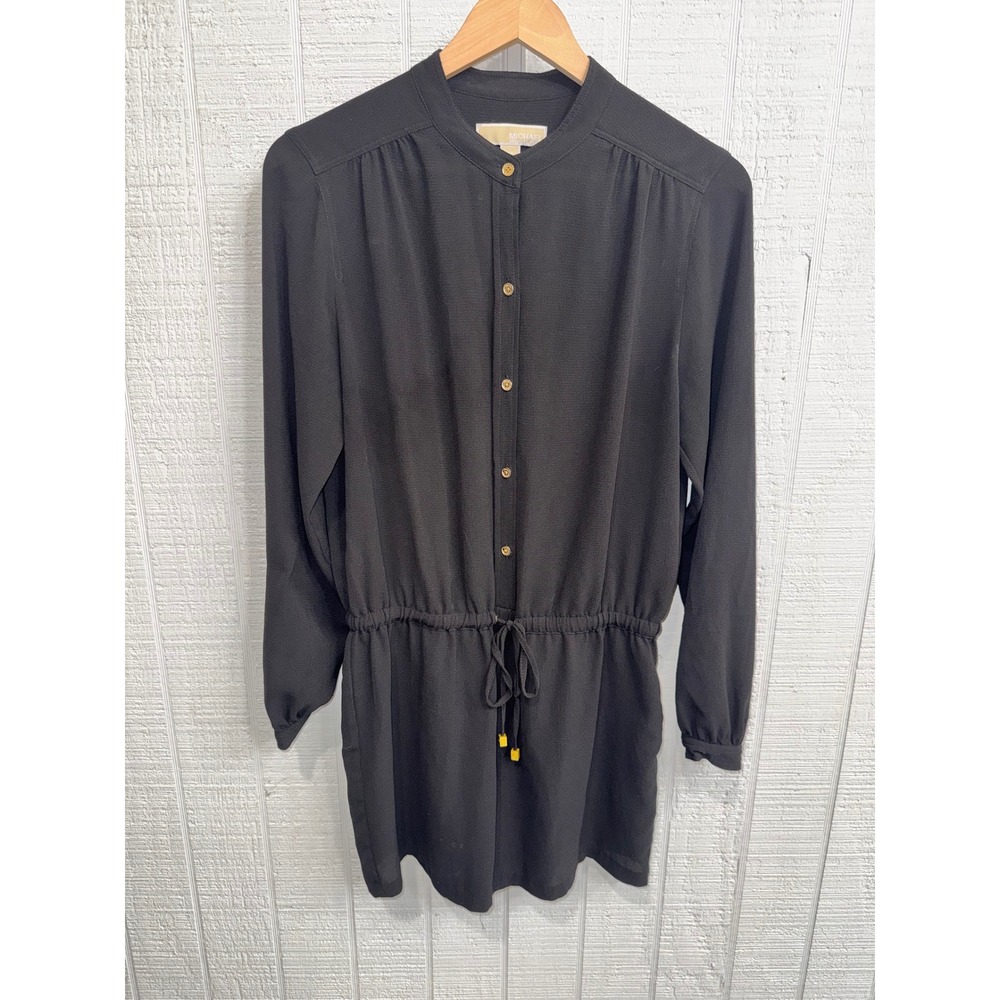 Michael Kors Romper Women Black Button Front Drawstring Waist Long Sleeve M